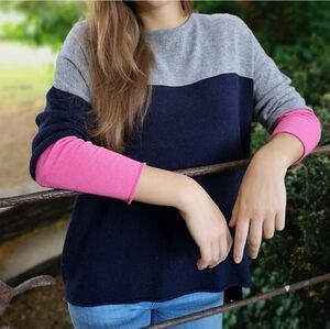 LUELLA “Tia” Cashmere Blend Color Block Scoop Neck Sweater